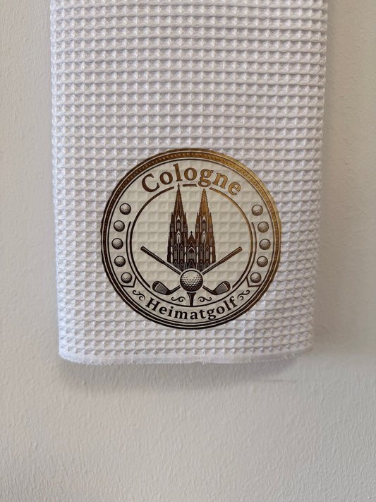 Heimatgolf Premium Waffel-Caddiehandtuch „Cologne Edition“ – Classic White