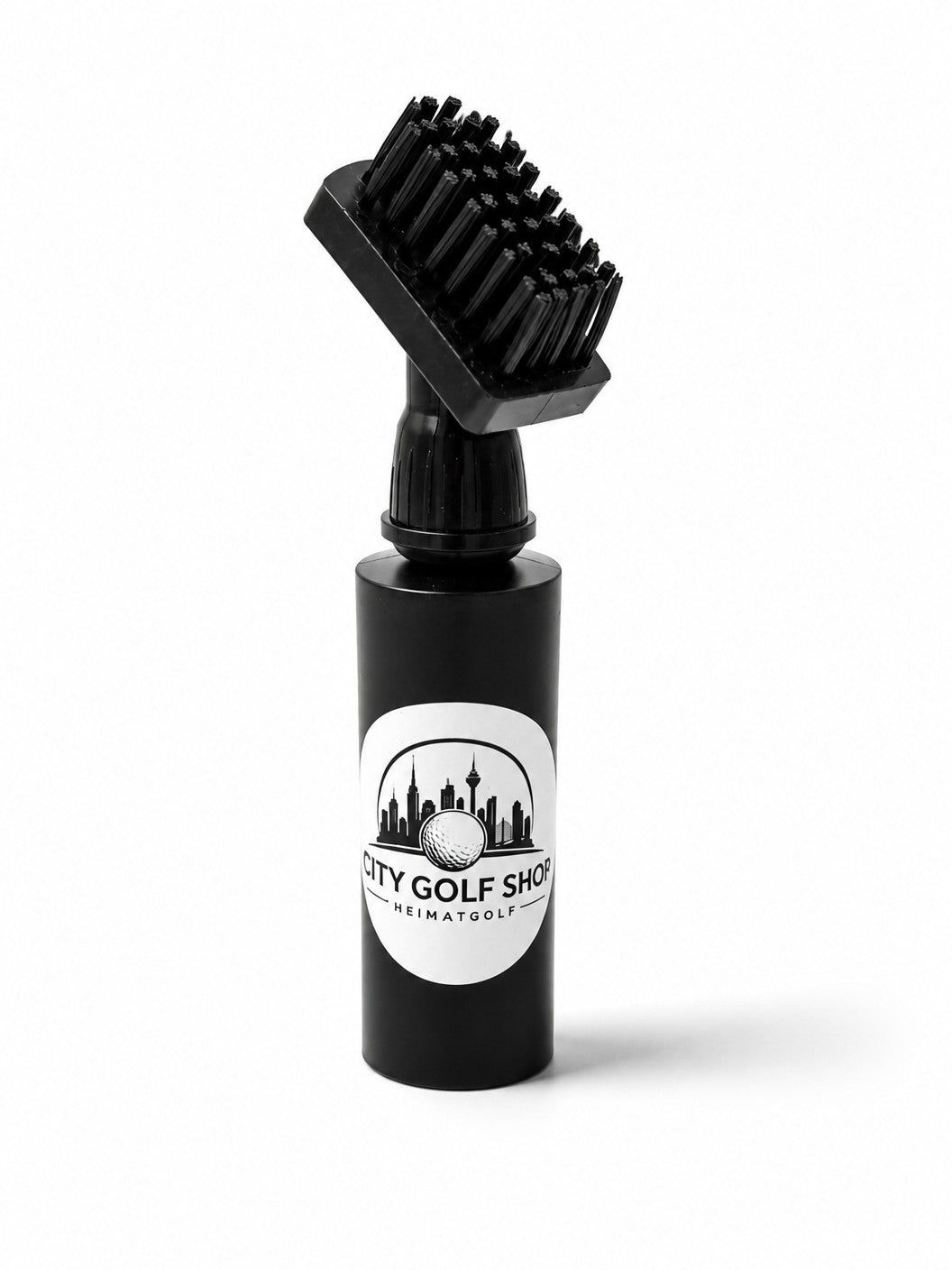 City Golf Shop Golfschläger-Bürstenreiniger in Mattschwarz mit Wassertank, Nylon-Borsten und Logo-Aufdruck