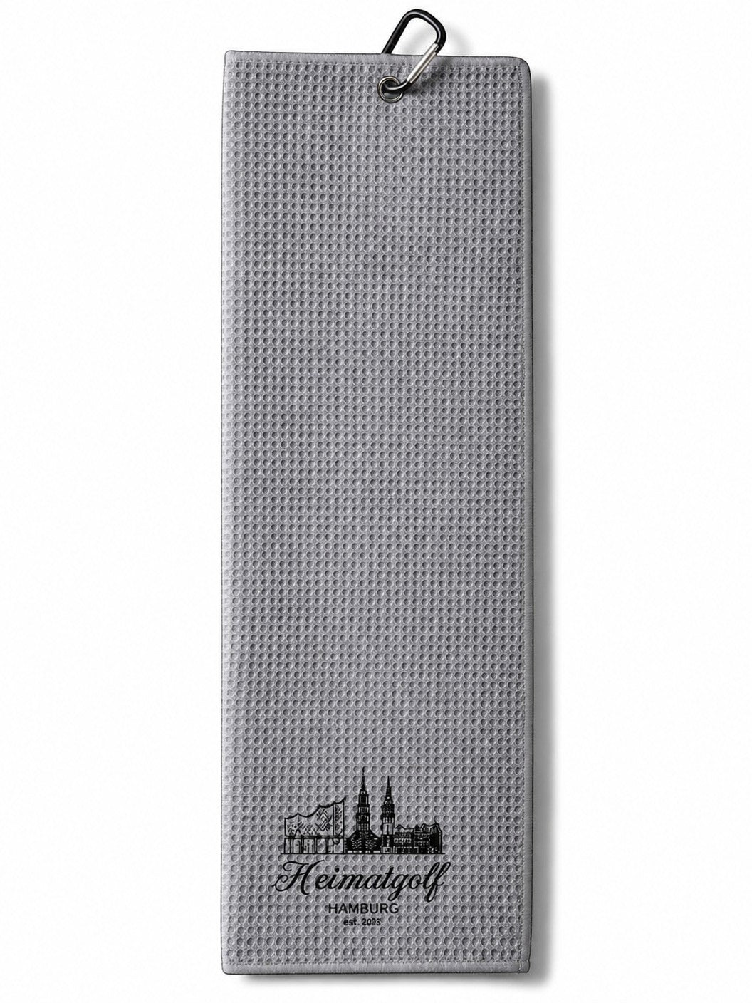 City Golf Shop Heimatgolf Golfschlägerhandtuch in Grau mit Waffelstruktur und Hamburger Skyline Stickerei